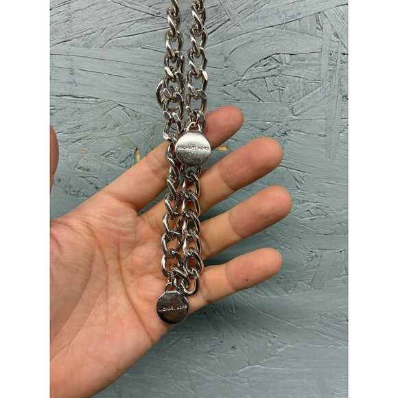 Michael Kors Silver Tone Chain Link Belt Bar Logo Accent Women’s Accessory - Picture 3 of 8